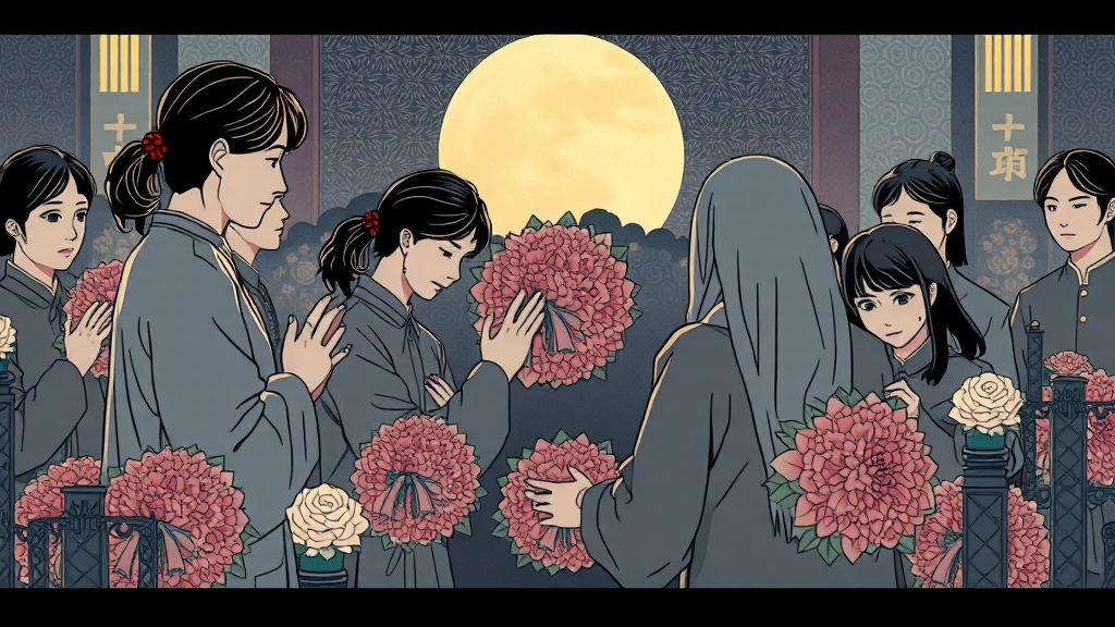 조문 문화와 화환의 의미 (illustration 스타일)